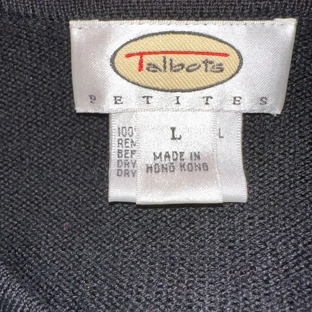 Vintage Talbots Merino Wool Sweater Cardigan w Rhinestone‎ Buttons Womens PL